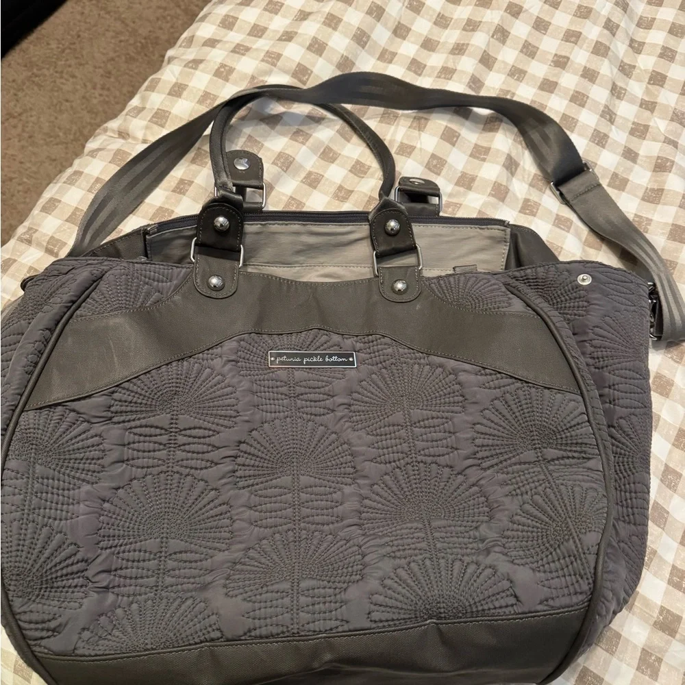 Petunia Pickle Bottom Gray Quilted Diaper Bag